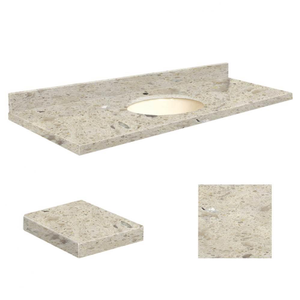 Quartz 61-in x 22-in Bathroom Vanity Top with Eased Edge, Single Faucet Hole, and Biscuit Bowl in