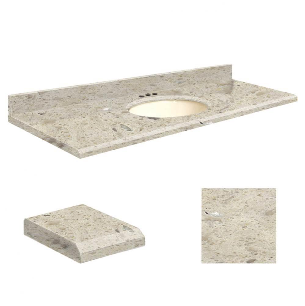 Quartz 61-in x 22-in Bathroom Vanity Top with Beveled Edge, 4-in Centerset, and Biscuit Bowl in Ca