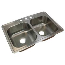 Transolid TR-CTDE33228-3 - Classic 33in x 22in 18 Gauge Drop-in Double Bowl Kitchen Sink with 3 Faucet Holes