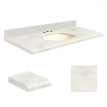 Transolid Q2519-4M-E-B-8C - Quartz 25-in x 19-in Bathroom Vanity Top with Beveled Edge, 8-in Contour, and Biscuit Bowl in Anti