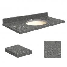 Transolid Q2519-4T-A-B-4 - Quartz 25-in x 19-in Bathroom Vanity Top with Eased Edge, 4-in Centerset, and Biscuit Bowl in Grey