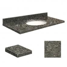 Transolid Q2522-4K-A-W-8 - Quartz 25-in x 22-in Bathroom Vanity Top with Eased Edge, 8-in Centerset, and White Bowl in Tempes