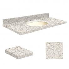 Transolid Q3119-4N-A-B-8C - Quartz 31-in x 19-in Bathroom Vanity Top with Eased Edge, 8-in Contour, and Biscuit Bowl in Almond