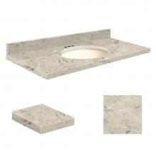 Transolid Q3119-6D-A-B-4 - Quartz 31-in x 19-in Bathroom Vanity Top with Eased Edge, 4-in Centerset, and Biscuit Bowl in Carm