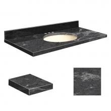Transolid Q3719-6E-A-B-8 - Quartz 37-in x 19-in Bathroom Vanity Top with Eased Edge, 8-in Centerset, and Biscuit Bowl in Milk