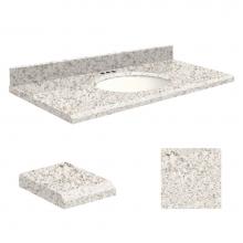 Transolid Q3722-4N-E-W-4 - Quartz 37 -in x 22-in 1 Sink Bathroom Vanity Top with Beveled Edge, 4-in Centerset, and White Bowl