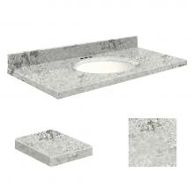Transolid Q4322-6C-A-W-4 - Quartz 43-in x 22-in Bathroom Vanity Top with Eased Edge, 4-in Centerset, and White Bowl in Winter