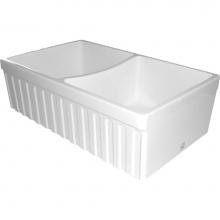 Whitehaus WHQDB332-WHITE - Farmhaus Fireclay Quatro Alcove Reversible Double Bowl Sink w/a Fluted Front Apron and 2'&apo