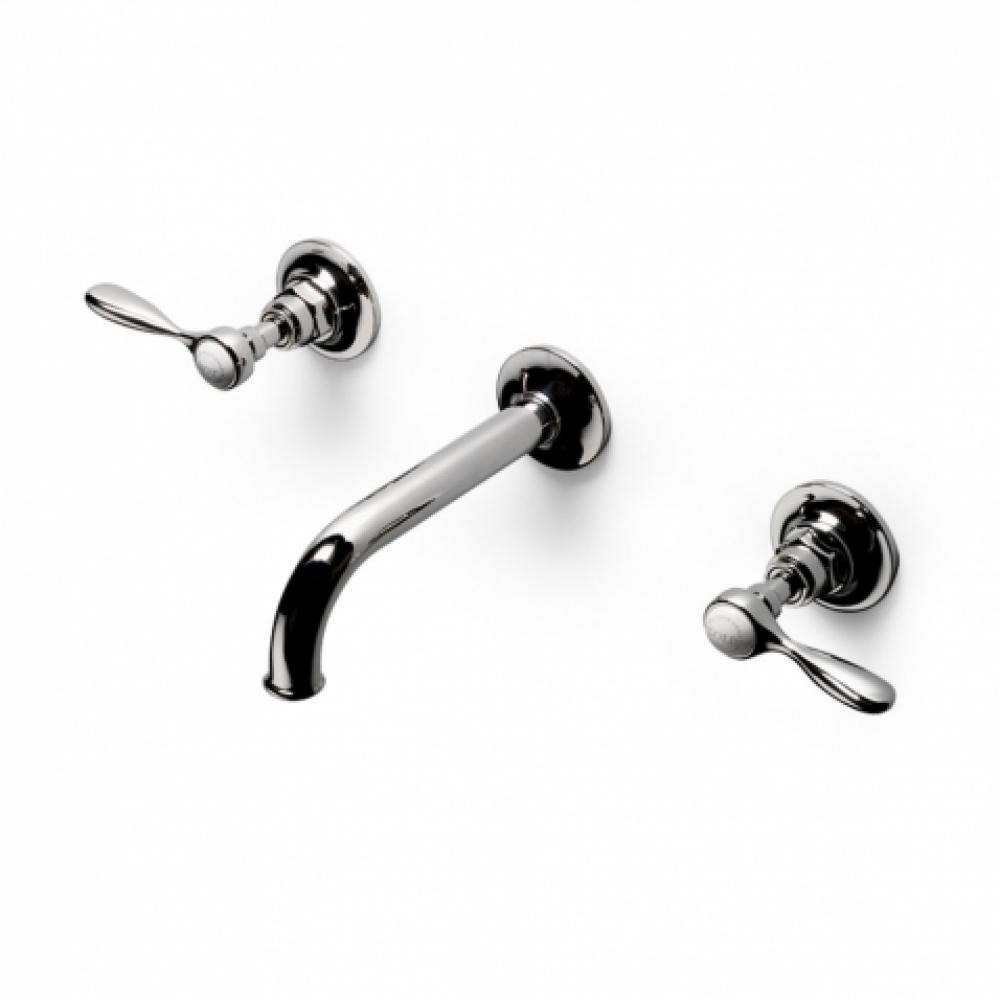 Easton Vintage Low Profile Three Hole Wall Mounted Lavatory Faucet with Elongated Spout and Metal