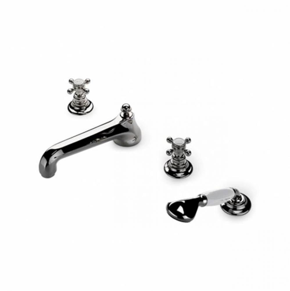 Astoria Low Profile Concealed Tub Filler With Handshower and Metal Cross Handles in Burnished