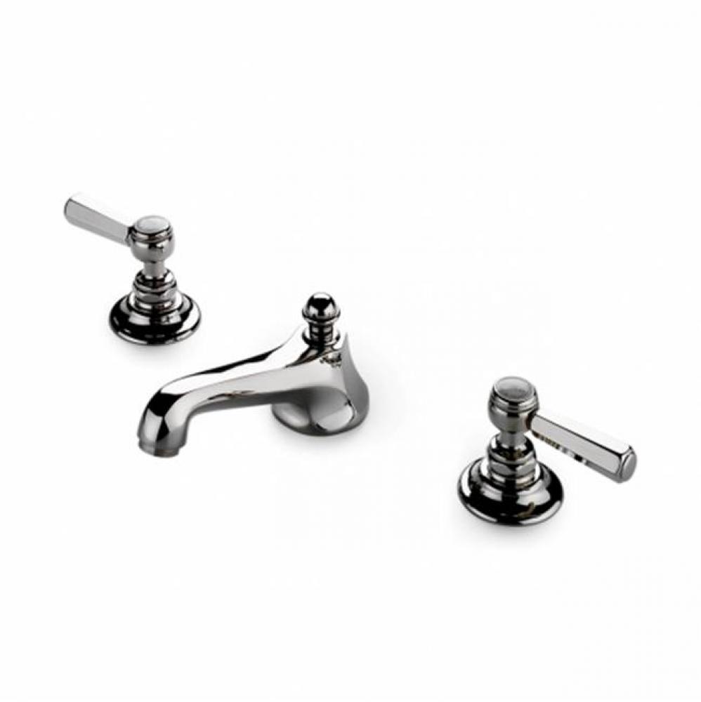 Astoria Low Profile Three Hole Deck Mounted Lavatory Faucet with Metal Hexagonal Lever Handles in