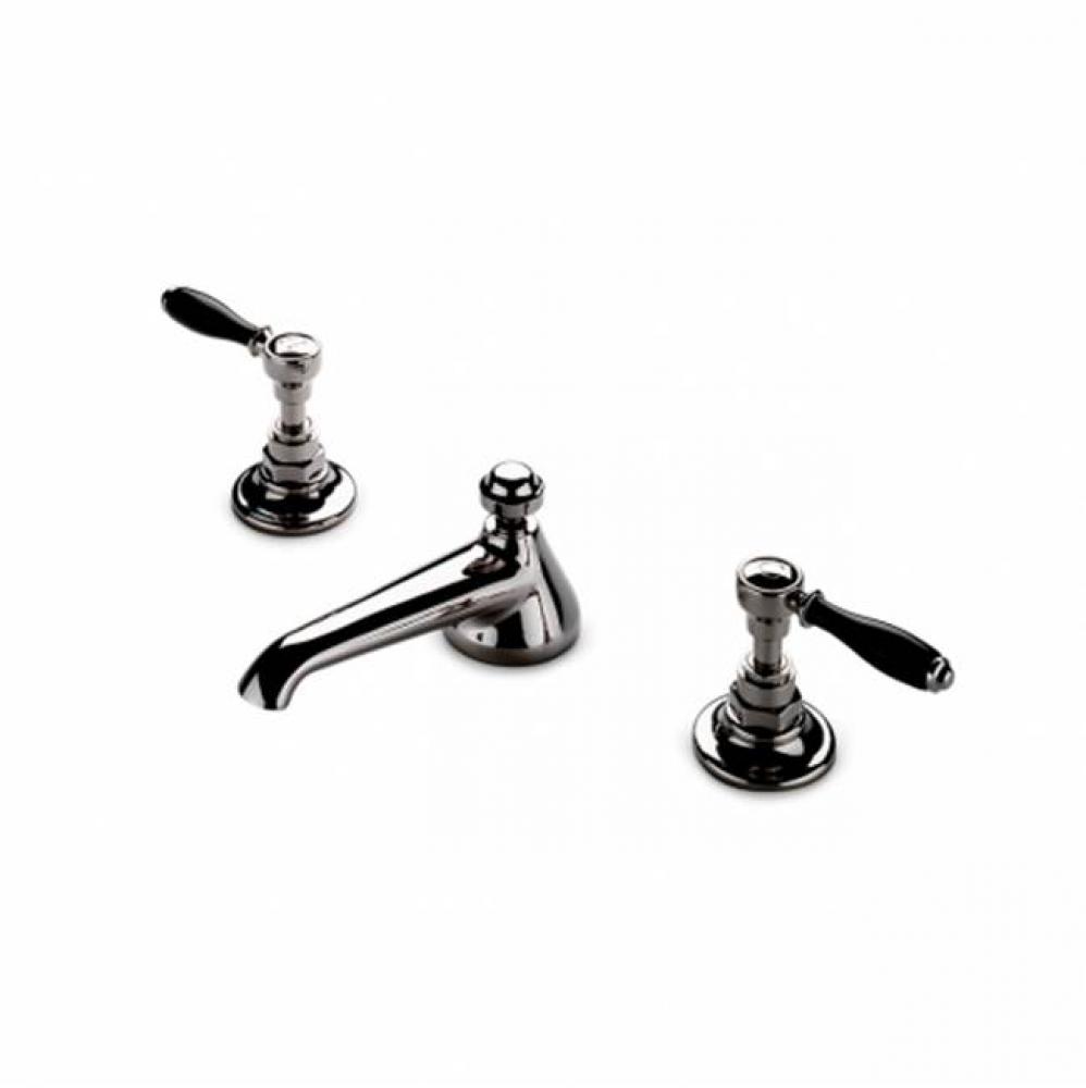 Easton Vintage Low Profile Three Hole Deck Mounted Lavatory Faucet with Black Porcelain Lever