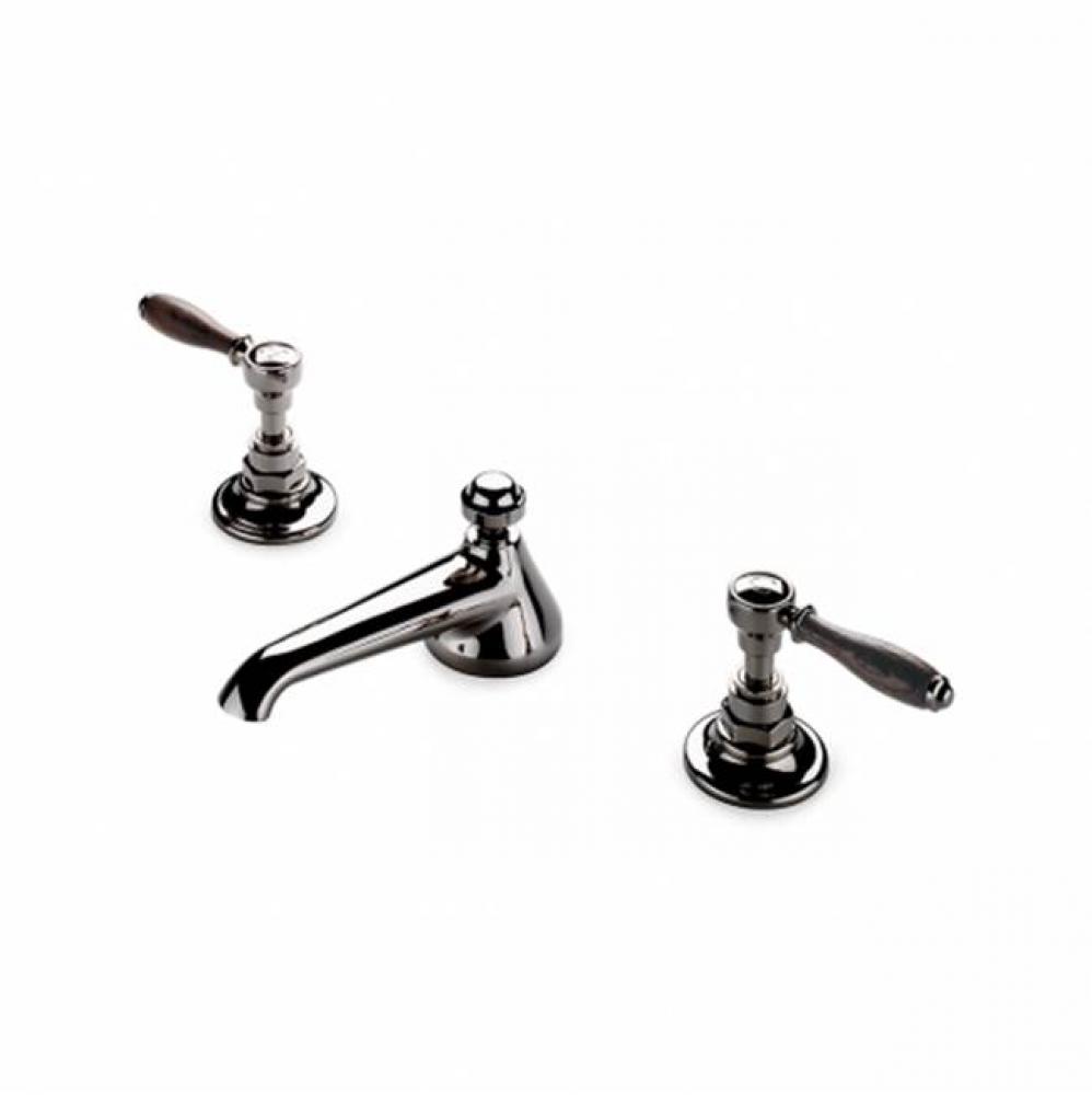 Easton Vintage Low Profile Three Hole Deck Mounted Lavatory Faucet with Oak Lever Handles in