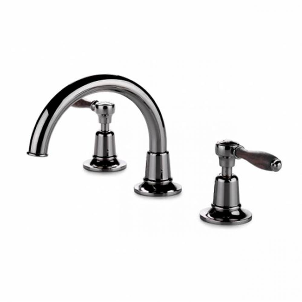 Easton Classic Gooseneck Three Hole Deck Mounted Lavatory Faucet with Oak Lever Handles in