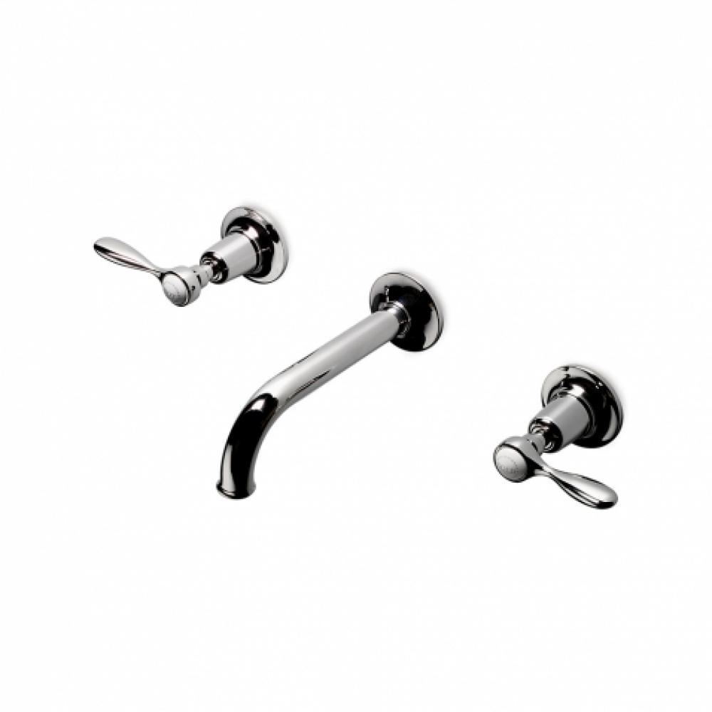 Easton Classic Low Profile Three Hole Wall Mounted Lavatory Faucet with Elongated Spout and Metal