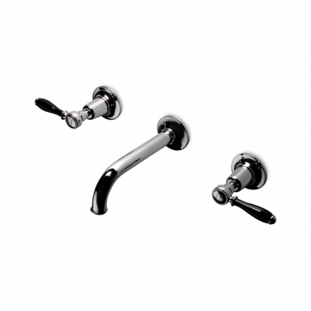Easton Classic Low Profile Three Hole Wall Mounted Lavatory Faucet with Elongated Spout and Black