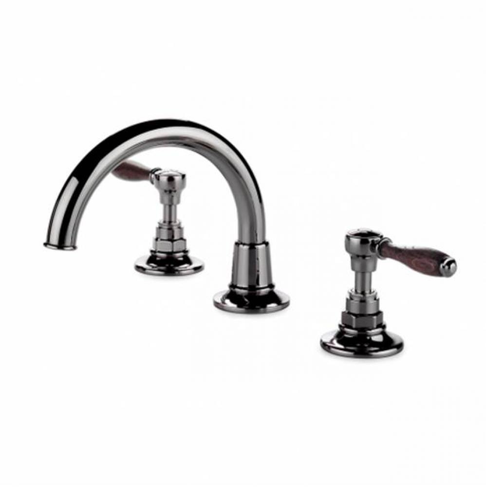 Easton Vintage Gooseneck Three Hole Deck Mounted Lavatory Faucet with Oak Lever Handles in