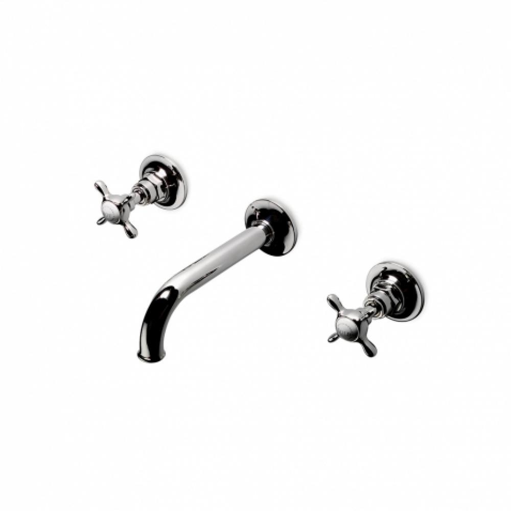 Easton Vintage Low Profile Three Hole Wall Mounted Lavatory Faucet with Elongated Spout and Metal