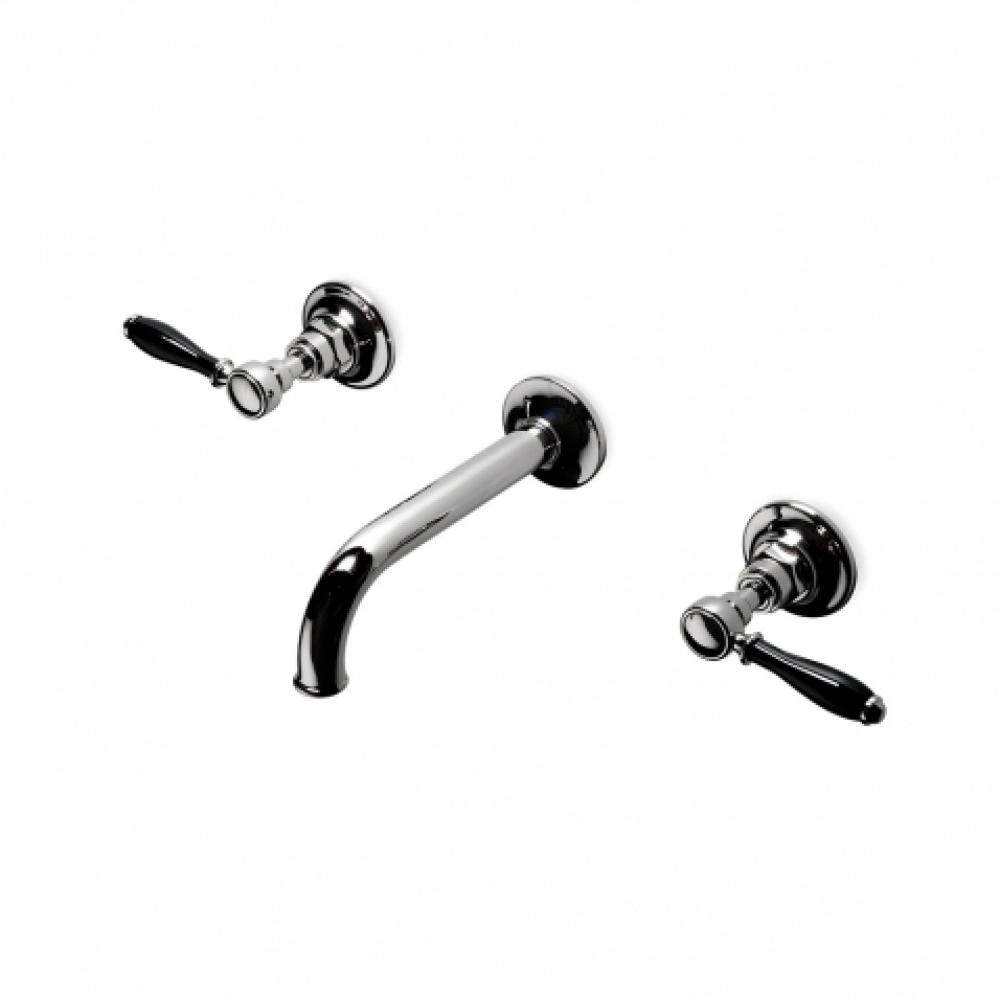 Easton Vintage Low Profile Three Hole Wall Mounted Lavatory Faucet with Elongated Spout and Black