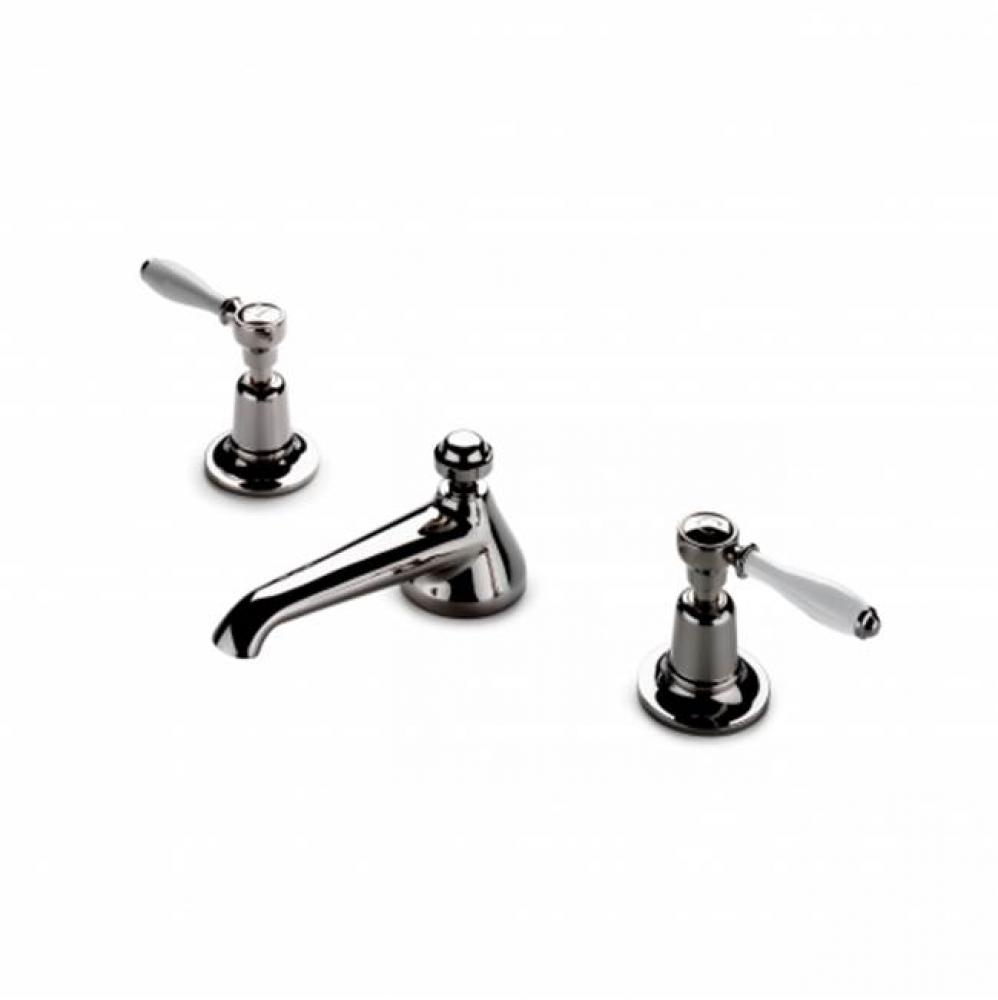 Easton Classic Low Profile Three Hole Deck Mounted Lavatory Faucet with White Porcelain Lever