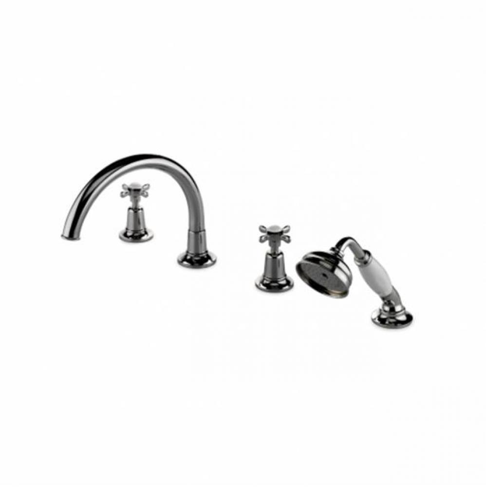 Easton Classic Gooseneck Concealed Tub Filler with Handshower and Metal Cross Handles in Antique