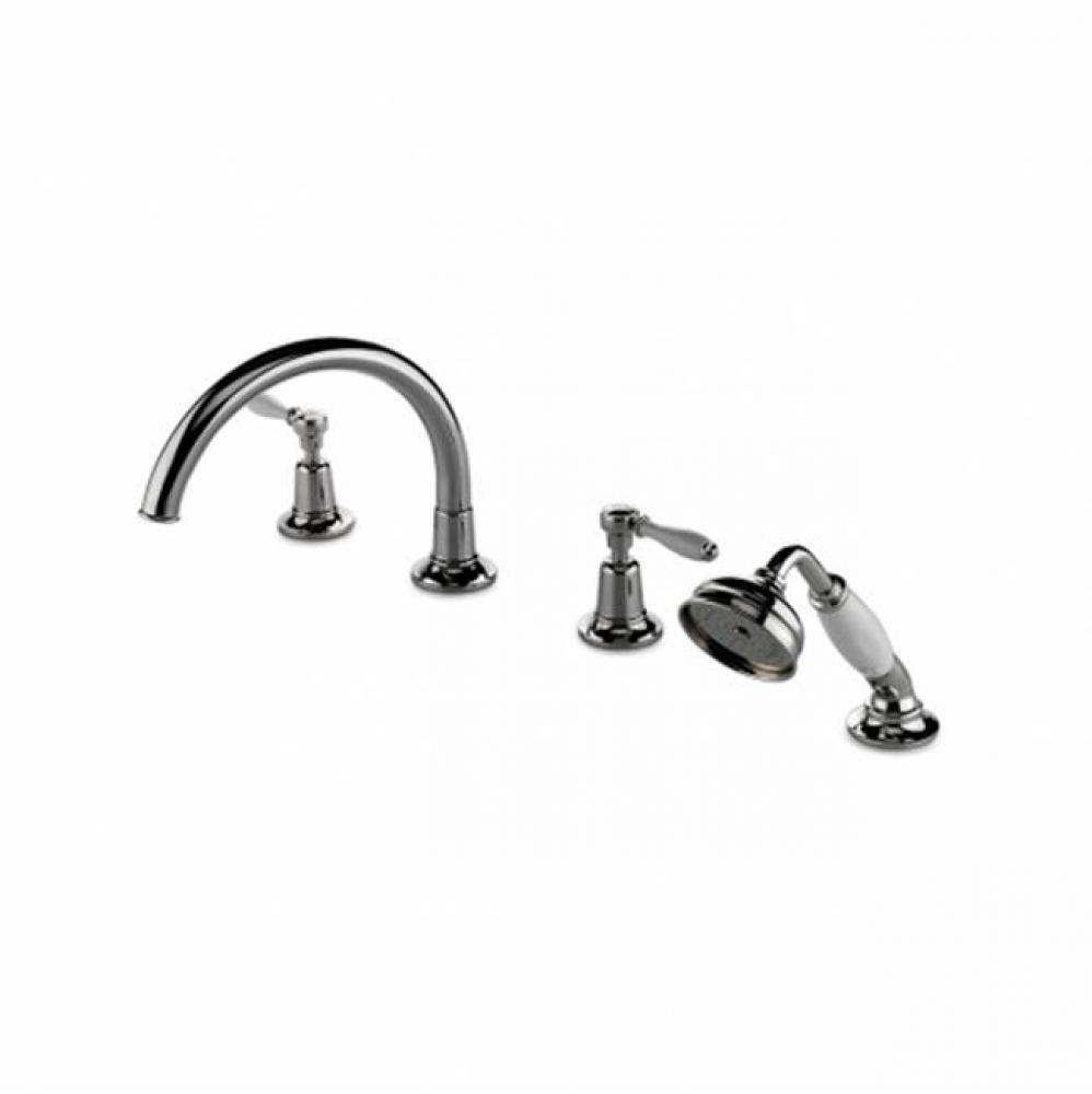 Easton Classic Gooseneck Concealed Tub Filler With Handshower and White Porcelain Lever Handles