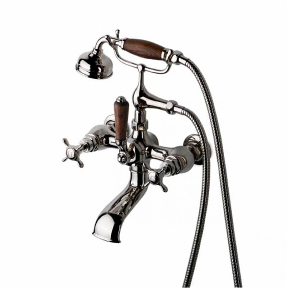 Easton Vintage Exposed Tub Filler, Oak Handshower and Lever Diverter in Antique