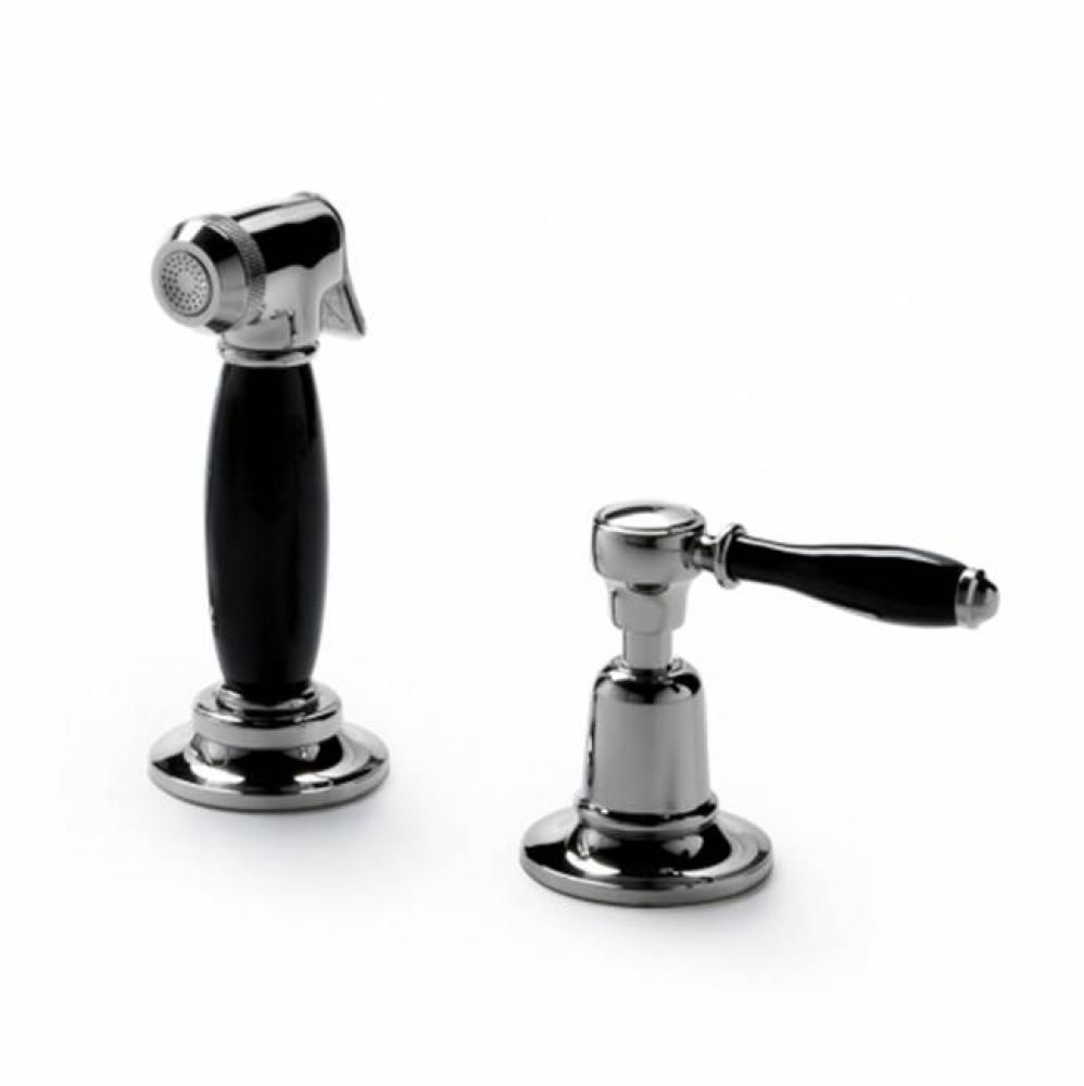 Easton Classic Spray, Black Porcelain Lever Handle in Unlacquered Brass,