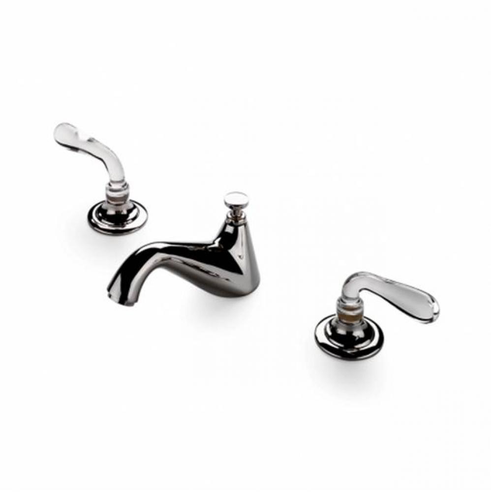 Opus Low Profile Three Hole Deck Mounted Lavatory Faucet with Crystal Lever Handles in Pewter,