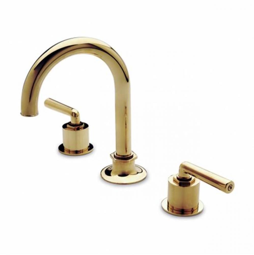 Henry Gooseneck Three Hole Deck Mounted Lavatory Faucet with Metal Lever Handles in Unlacquered