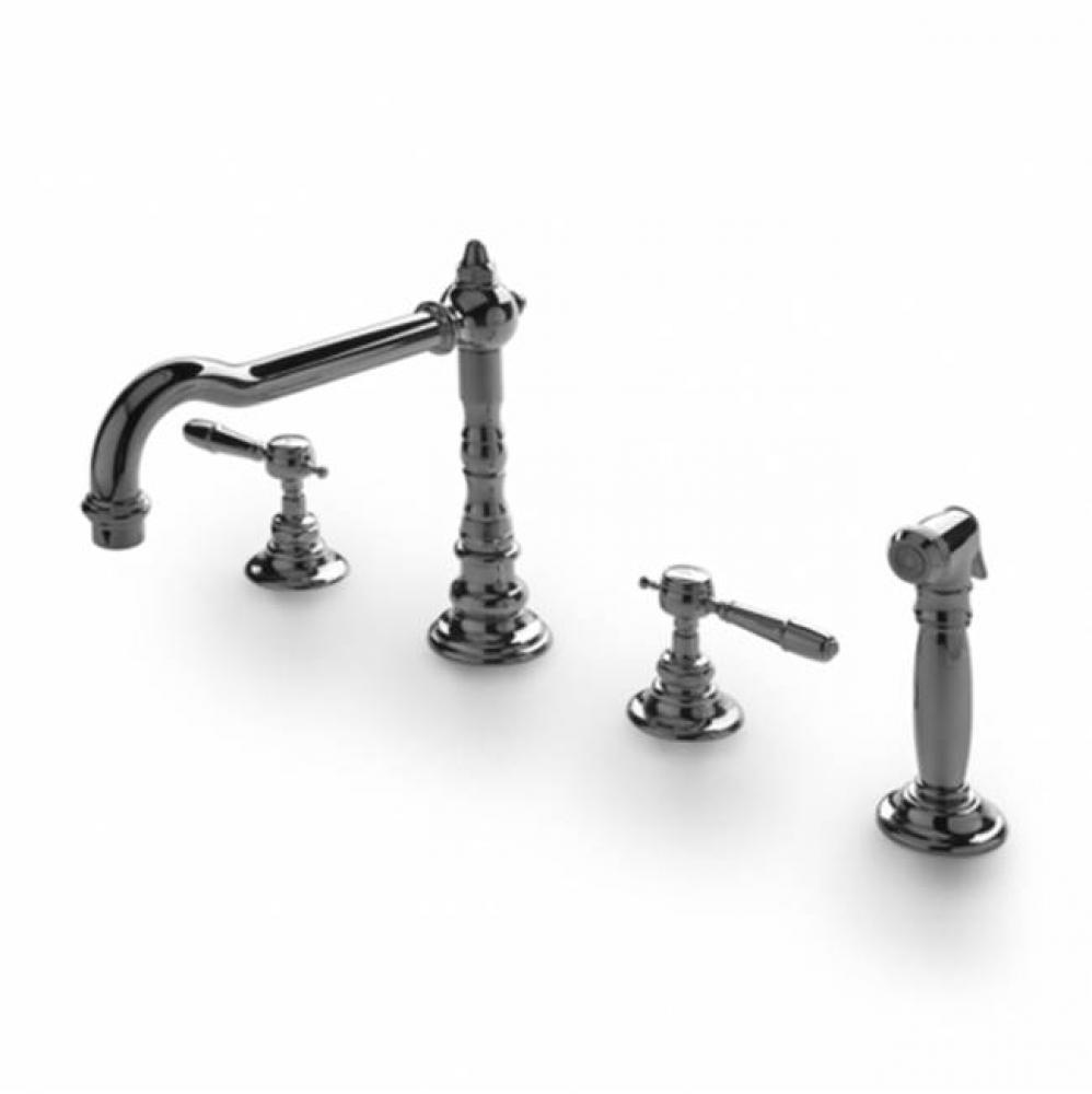 Julia Three Hole High Profile Kitchen Faucet, Metal Lever Handles and