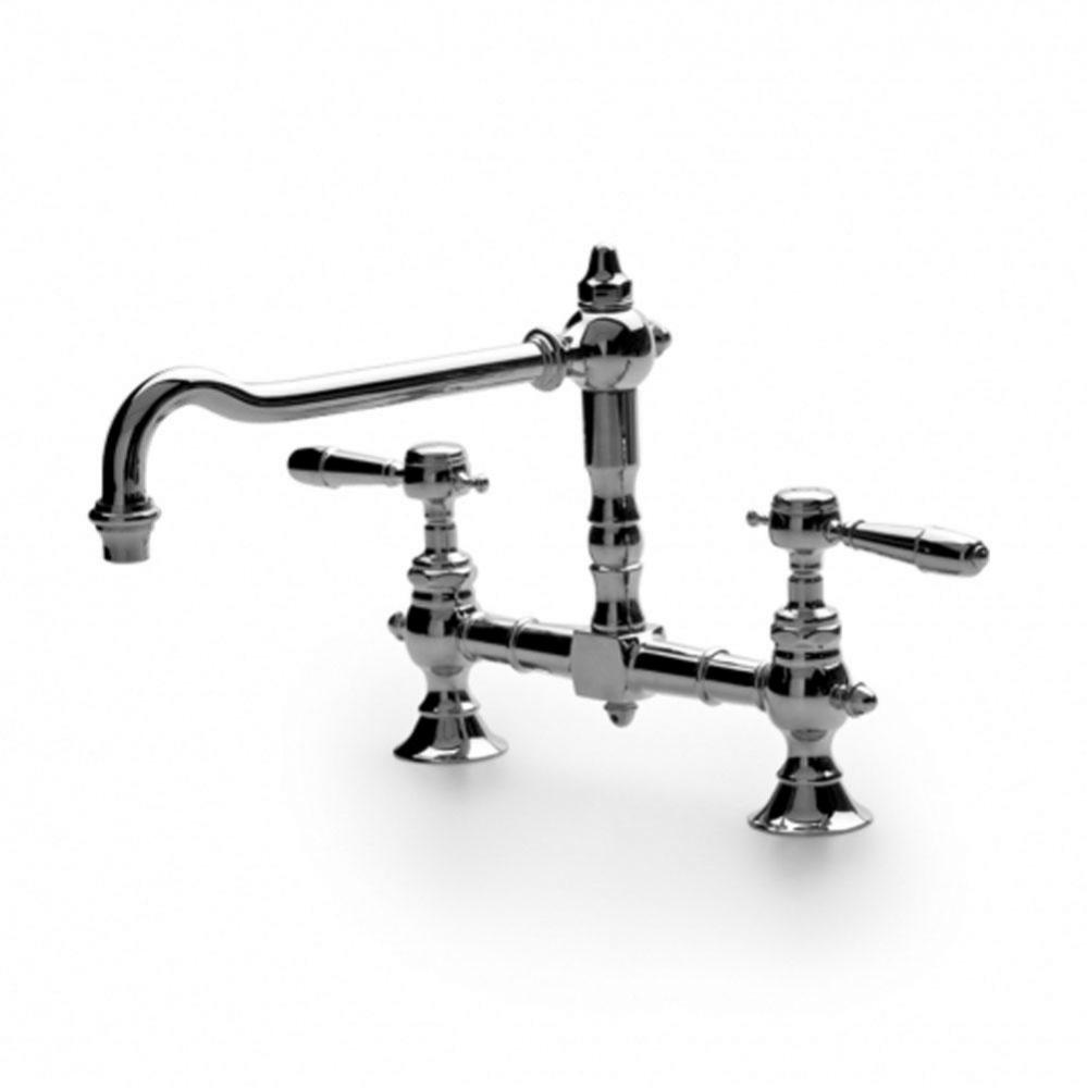 Julia Two Hole Bridge High Profile Kitchen Faucet, Metal Lever
