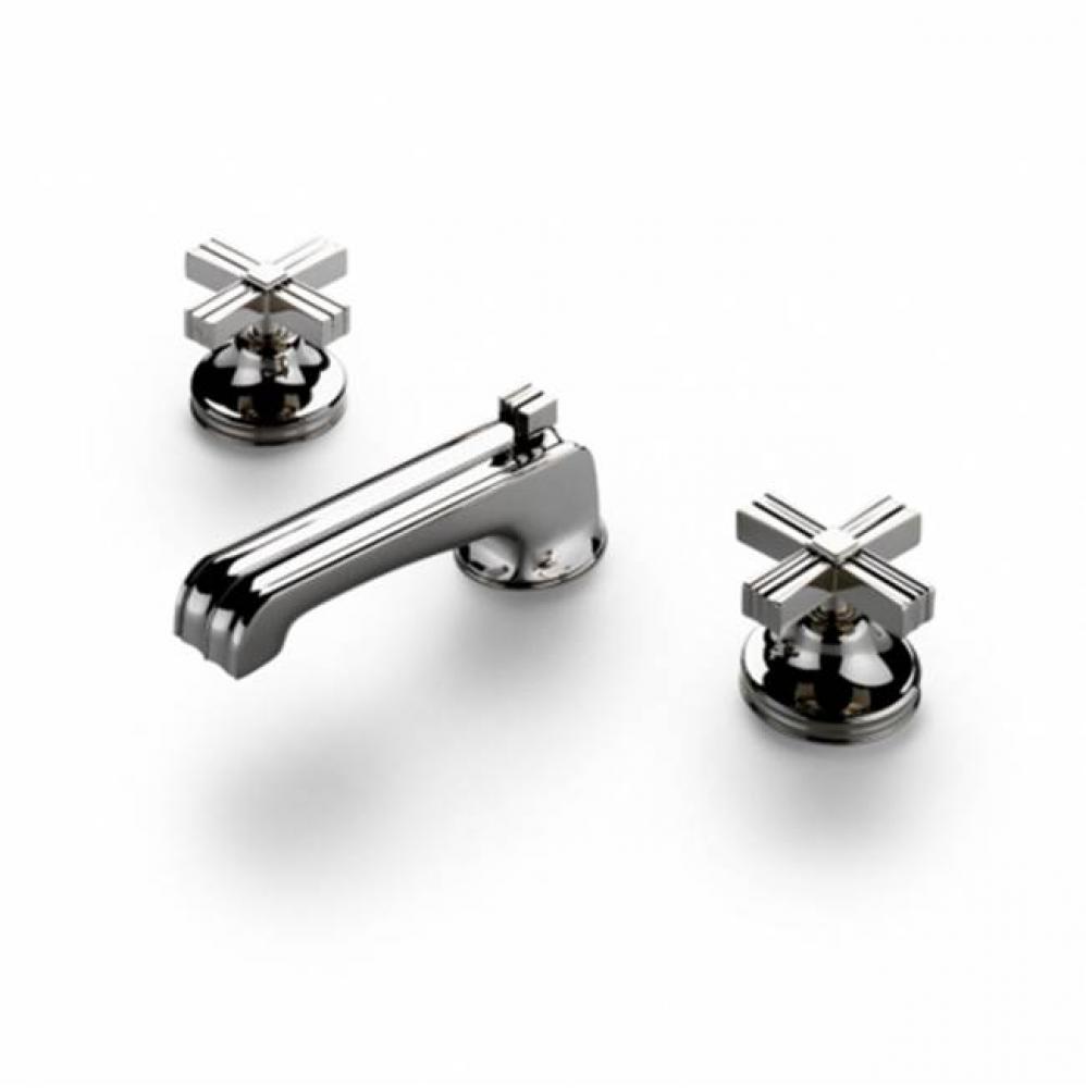 Boulevard Low Profile Three Hole Deck Mounted Lavatory Faucet with Metal Cross Handles in Carbon,