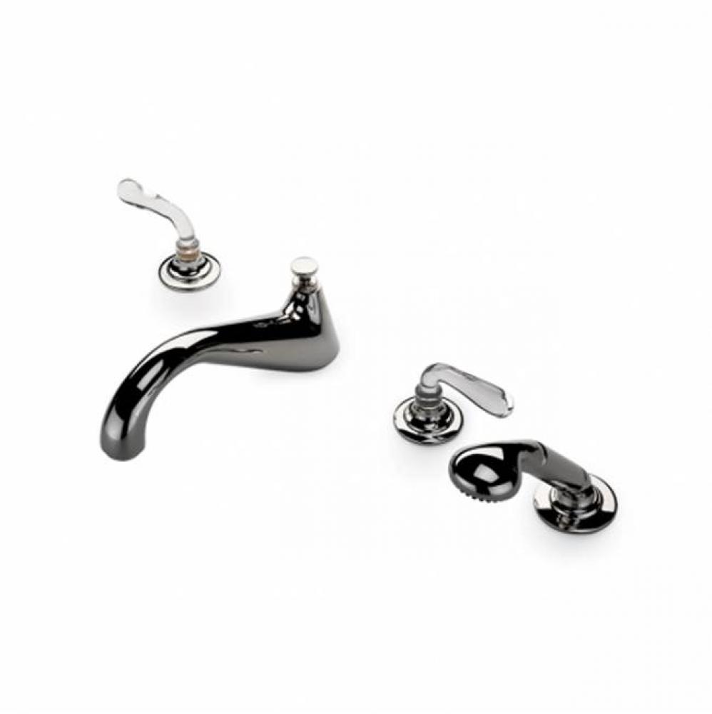 Opus Deck Mounted Low Profile Concealed Tub Filler with Metal Handshower and Crystal Lever
