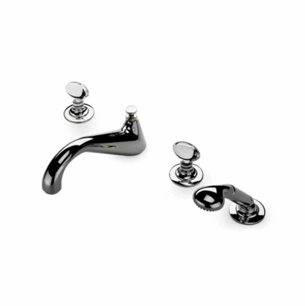 Opus Deck Mounted Low Profile Concealed Tub Filler With Handshower and Crystal Egg Handles in
