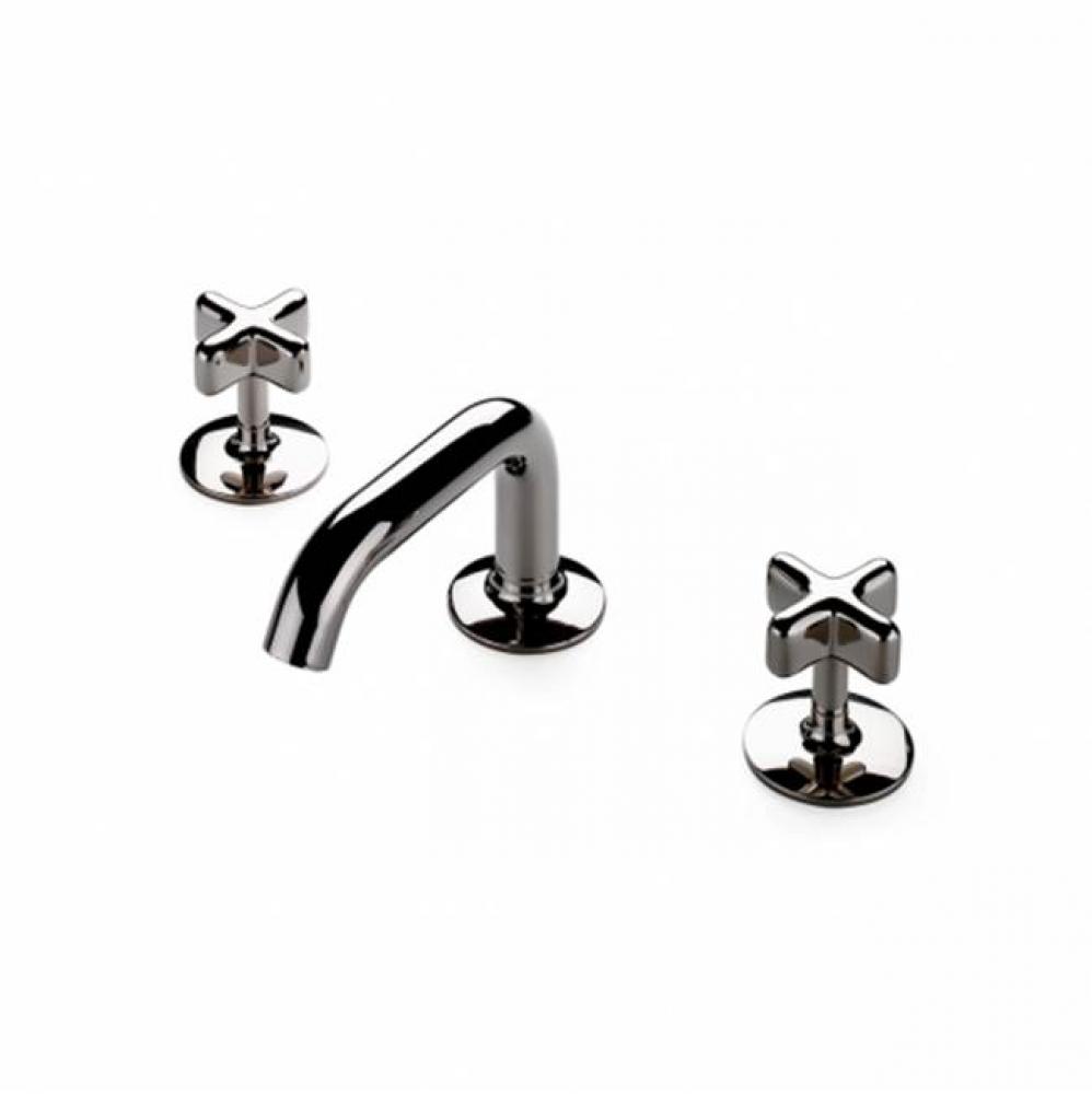 .25 Low Profile Three Hole Deck Mounted Lavatory Faucet with Metal Cross Handles in Antique