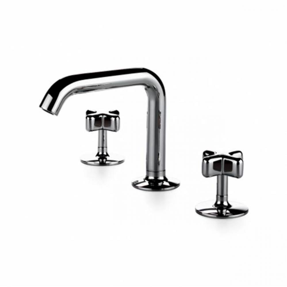.25 High Profile Three Hole Deck Mounted Lavatory Faucet with Metal Cross Handles in Antique
