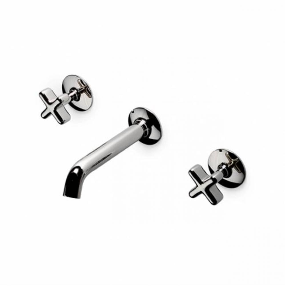 .25 Low Profile Three Hole Wall Mounted Lavatory Faucet with Metal Cross Handles in