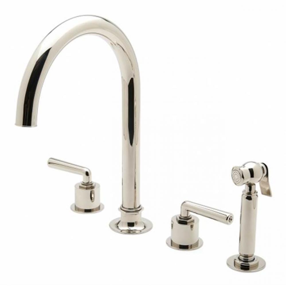 Henry Three Hole Gooseneck Kitchen Faucet, Metal Lever Handles and Spray in