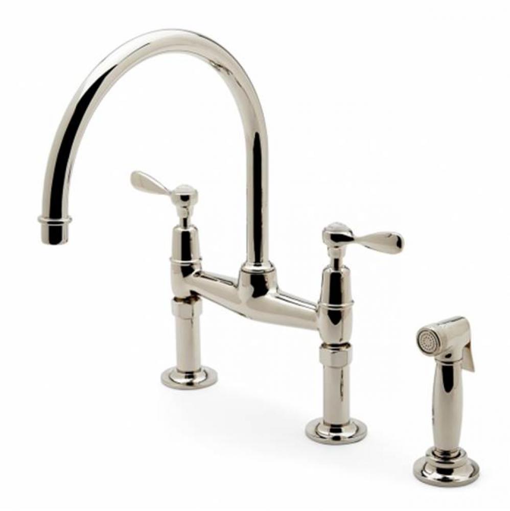Easton Classic Two Hole Bridge Gooseneck Kitchen Faucet, Metal Lever Handles and Spray in Matte
