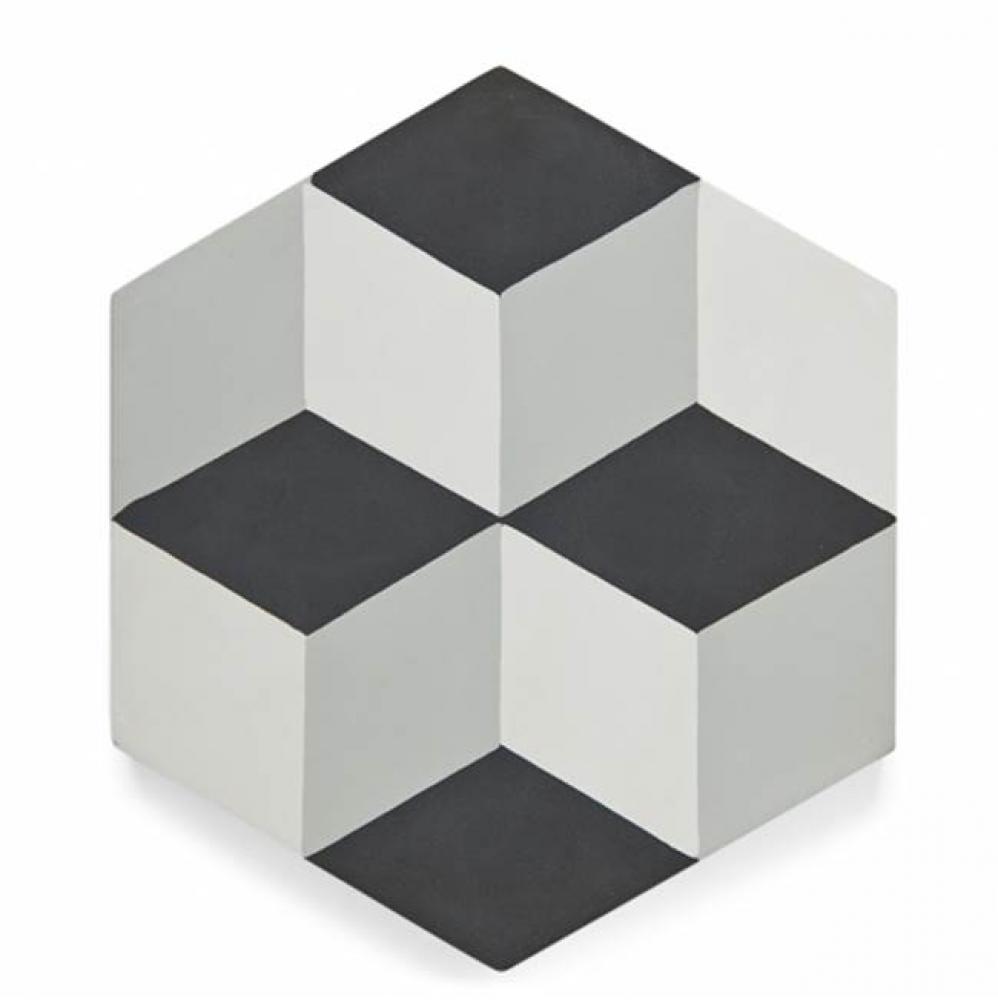 Promenade Decorative Field Tile Babyblock Hex 8'' x 8'' in Salt / Black / Lt