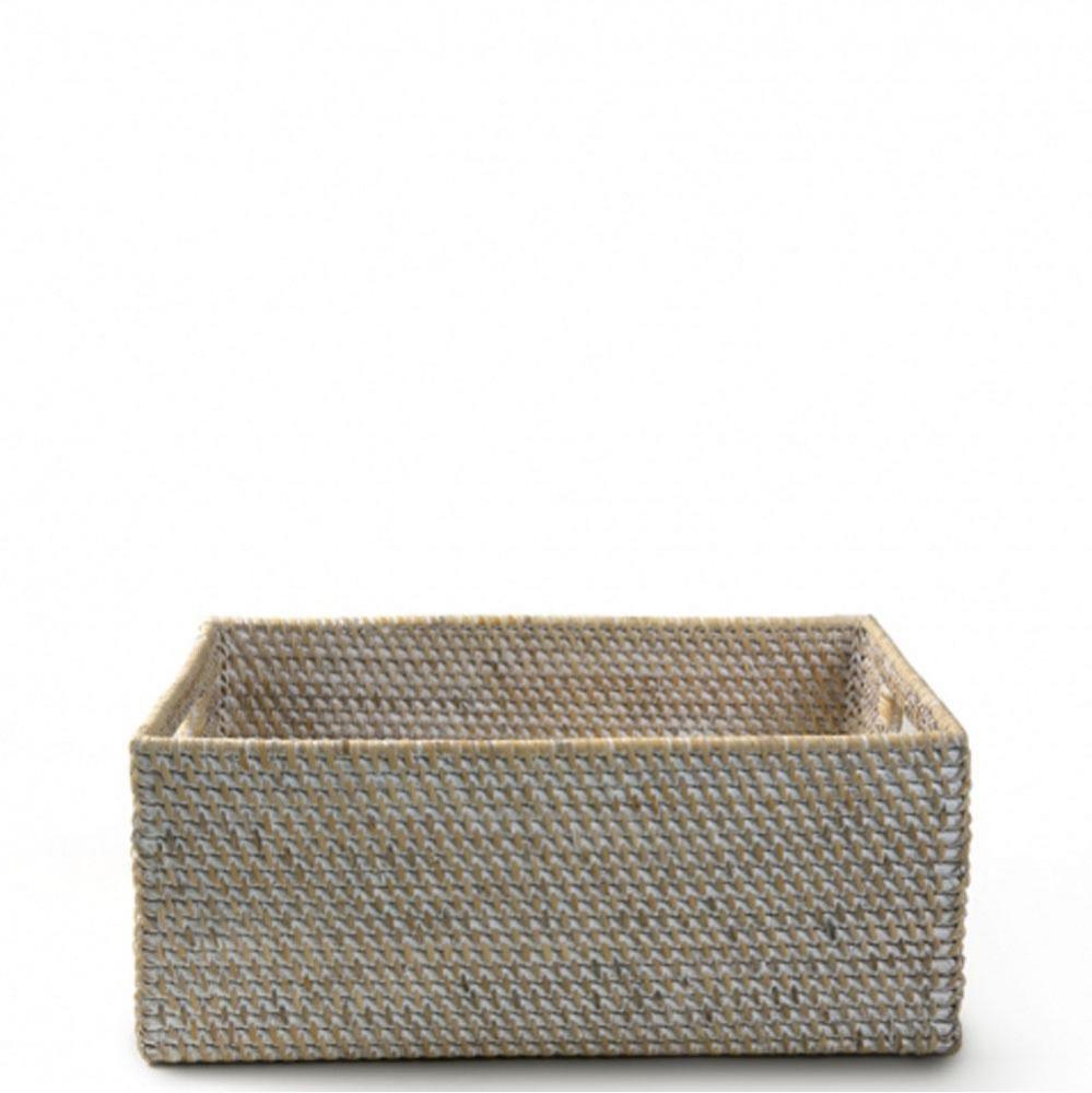 Palm Medium Rectangular Basket with Handles in White Wash