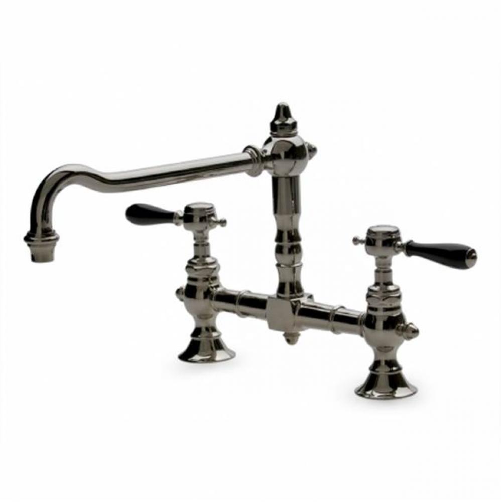 Julia Two Hole Bridge High Profile Kitchen Faucet, Black Porcelain Lever Handles in