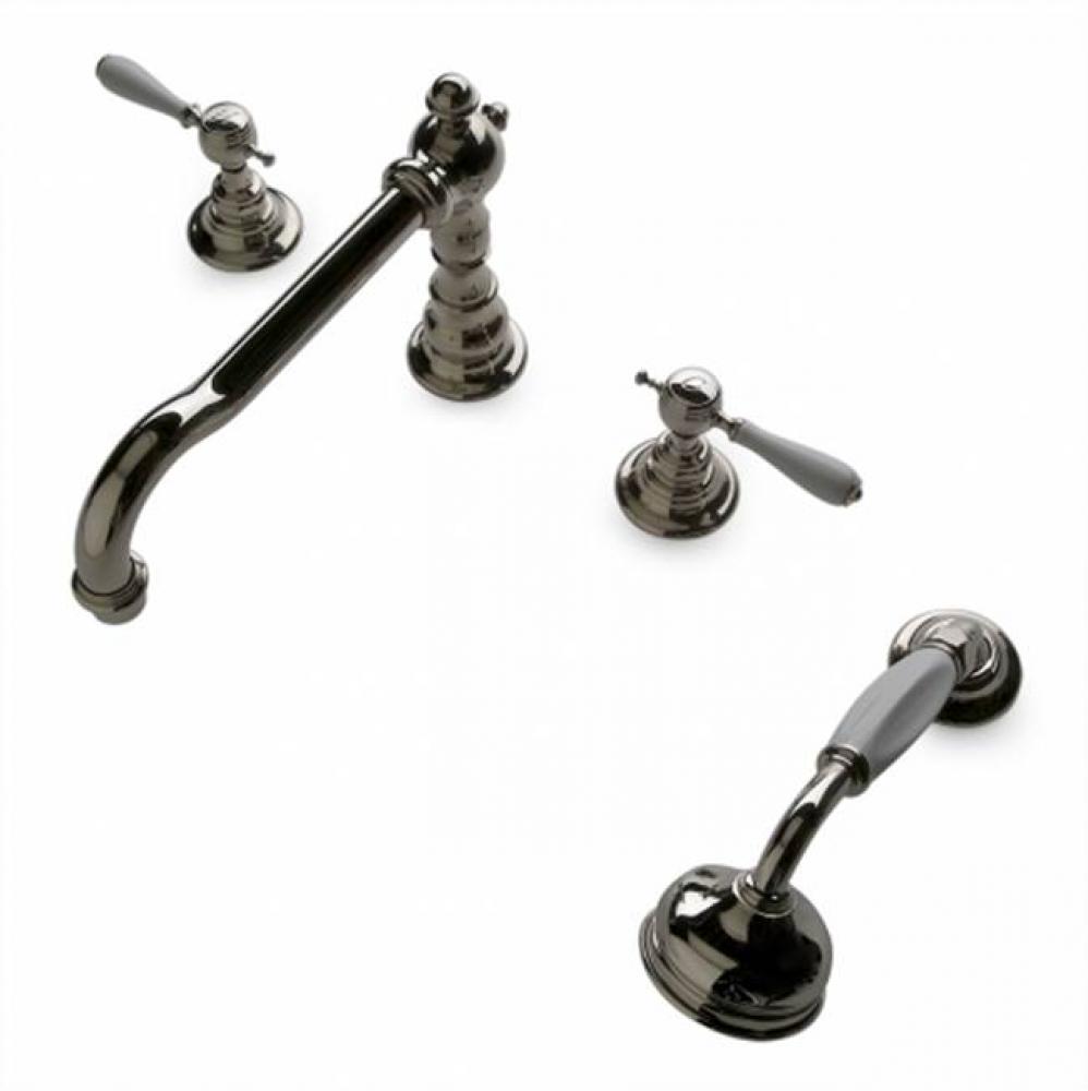 Julia High Profile Concealed Tub Filler with Metal Handshower and White Porcelain Lever Handles