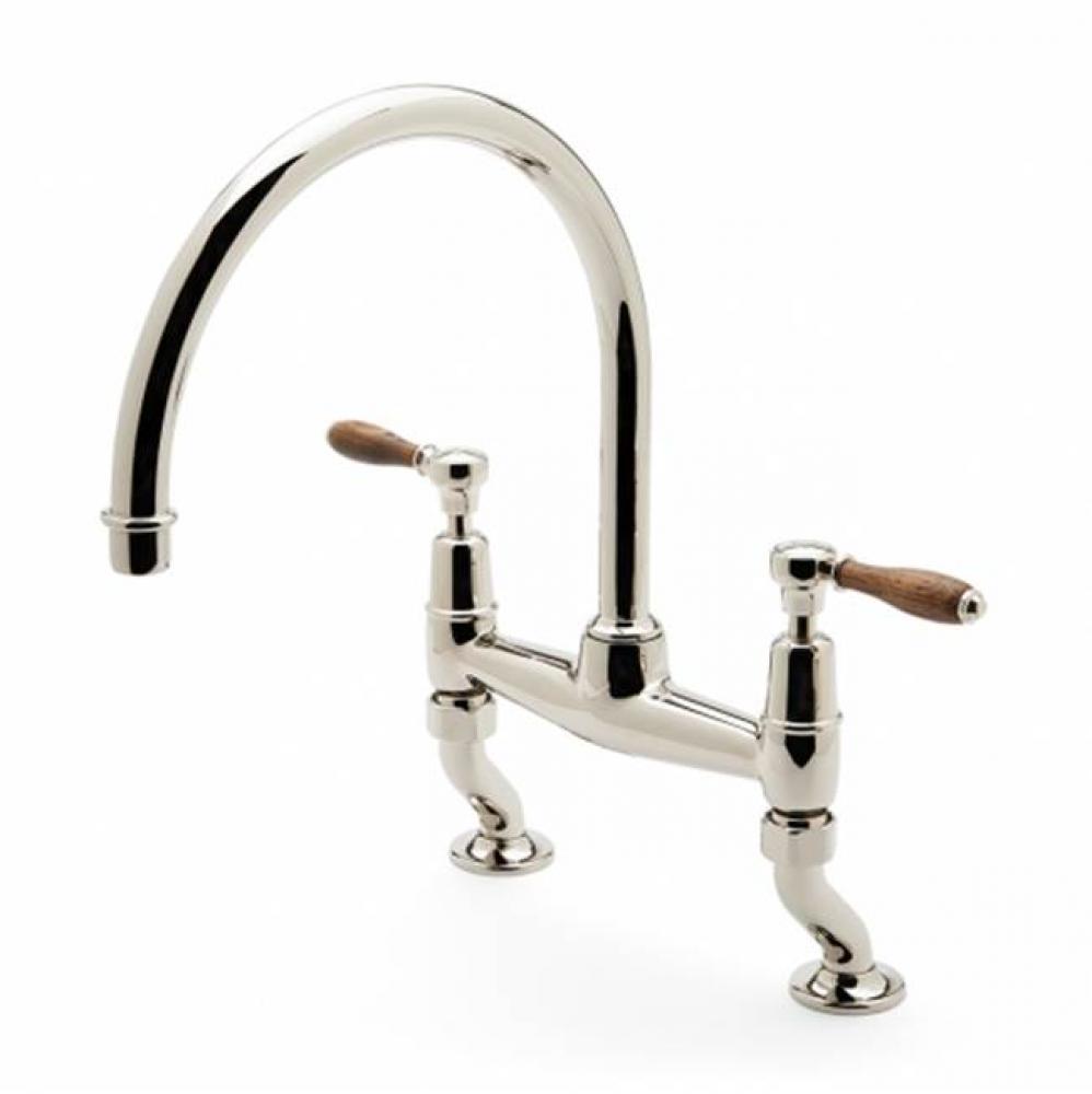 Easton Classic Two Hole Bridge Gooseneck Kitchen Faucet, Oak Lever Handles in Shiny