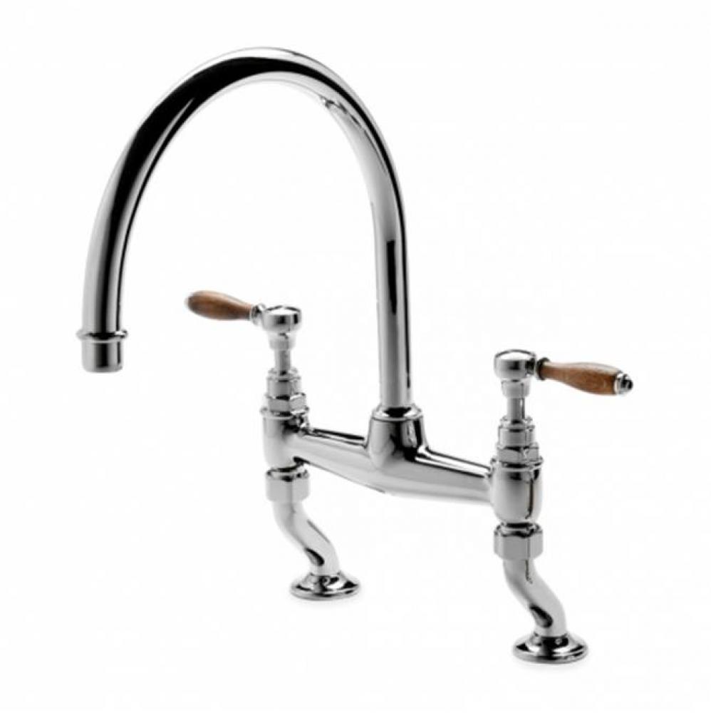Easton Vintage Two Hole Bridge Gooseneck Kitchen Faucet, Oak Lever Handles in Shiny Copper,