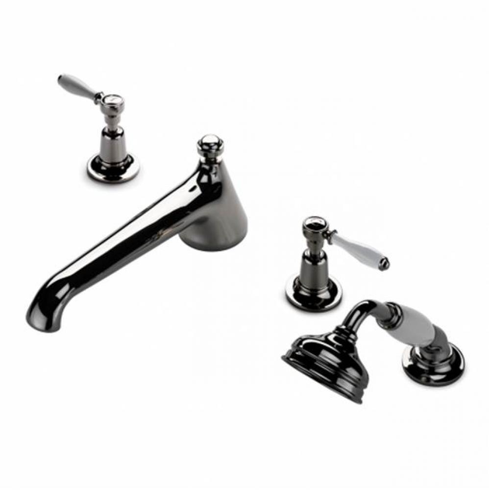 Easton Classic Low Profile Concealed Tub Filler With Handshower and White Porcelain Lever Handles
