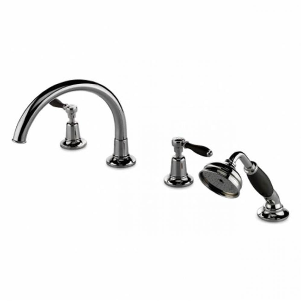 Easton Classic Gooseneck Concealed Tub Filler With Handshower and Black Porcelain Lever Handles