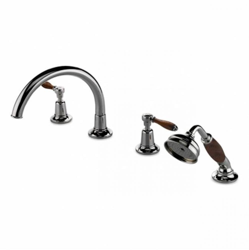 Easton Classic Gooseneck Concealed Tub Filler With Handshower and Oak Lever Handles in