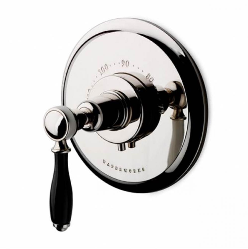 Easton Classic Thermostatic Control Valve Trim with Black Porcelain Lever Handle in Antique